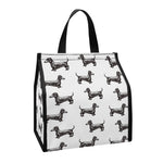 Black And White Dachshund Pattern Print Insulated Lunch Tote