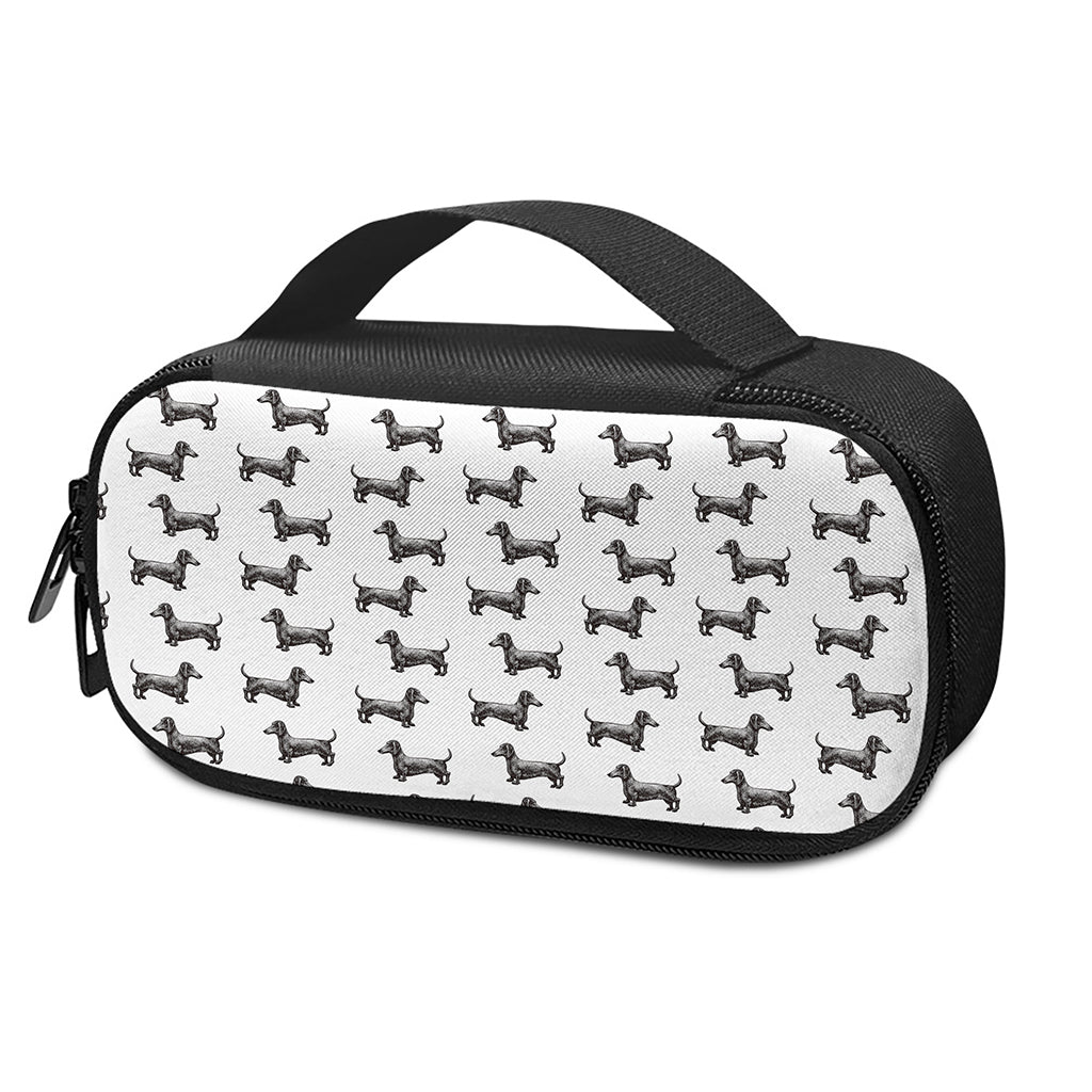 Black And White Dachshund Pattern Print Insulin Cooler Travel Case