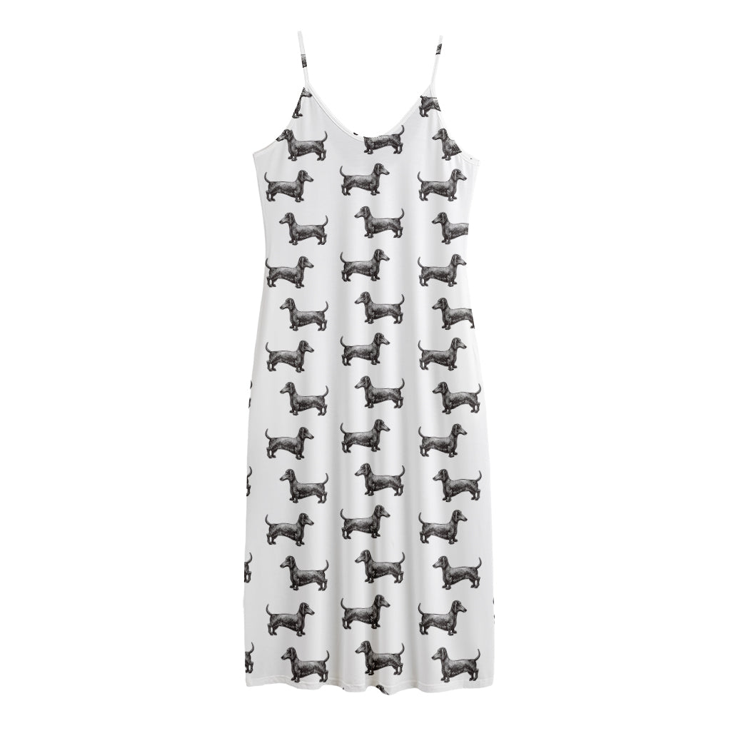 Black And White Dachshund Pattern Print Jersey Midi Cami Dress