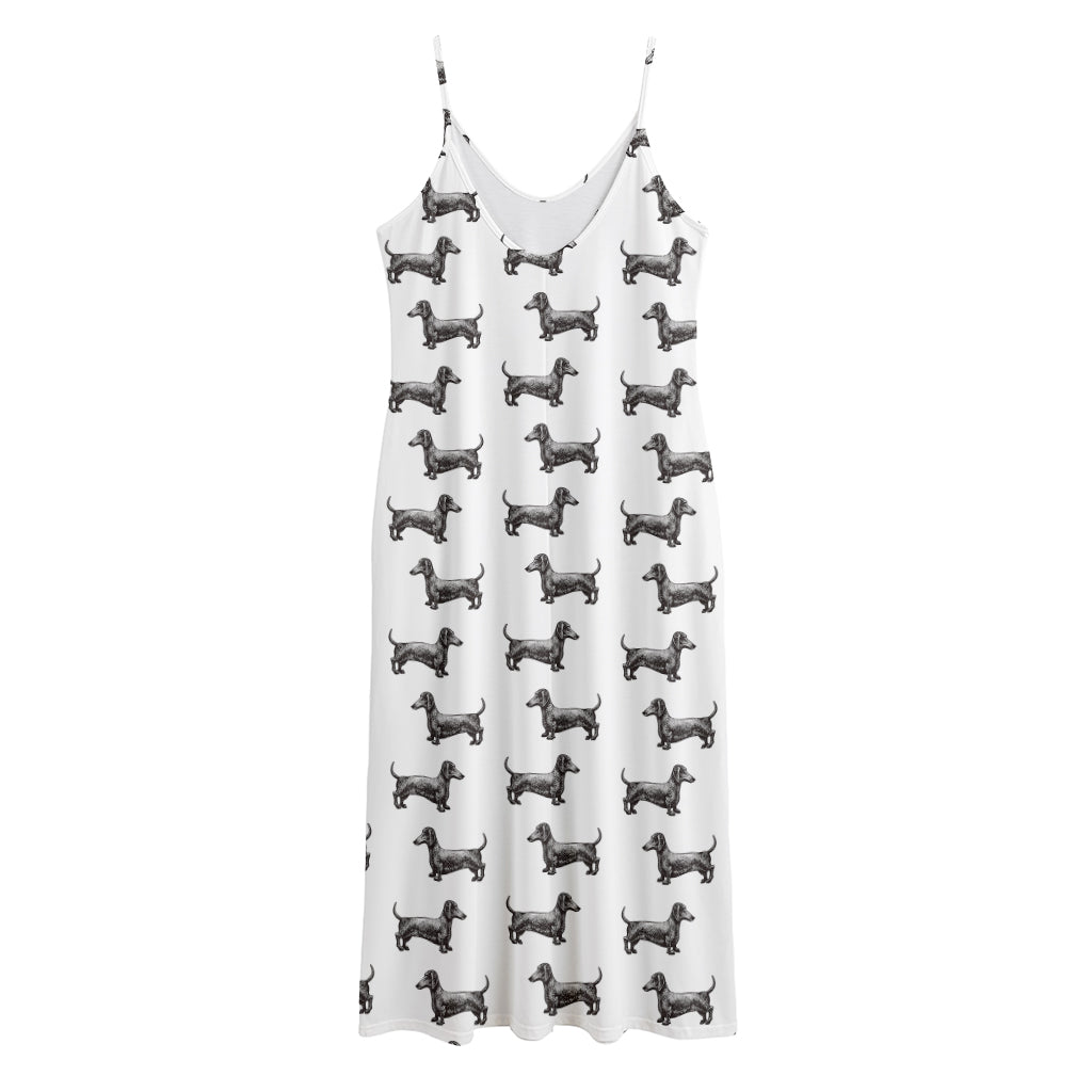 Black And White Dachshund Pattern Print Jersey Midi Cami Dress