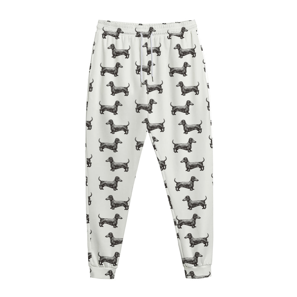 Black And White Dachshund Pattern Print Jogger Pants