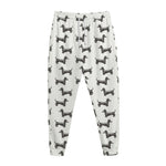 Black And White Dachshund Pattern Print Jogger Pants