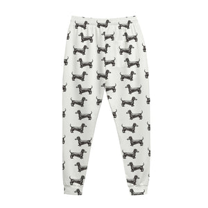 Black And White Dachshund Pattern Print Jogger Pants