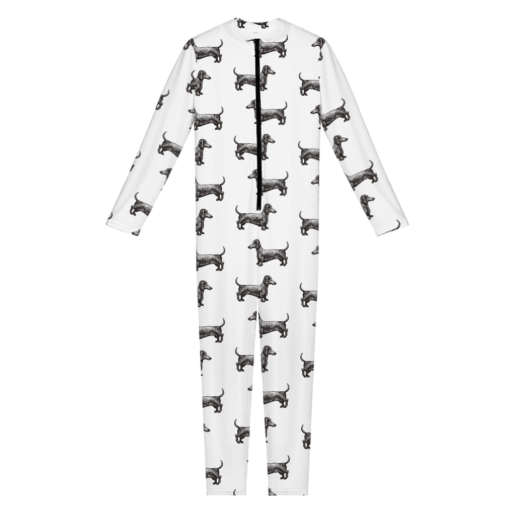 Black And White Dachshund Pattern Print Jumpsuit