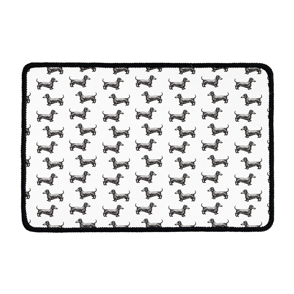 Black And White Dachshund Pattern Print Kitchen Mat