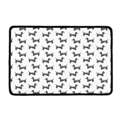 Black And White Dachshund Pattern Print Kitchen Mat