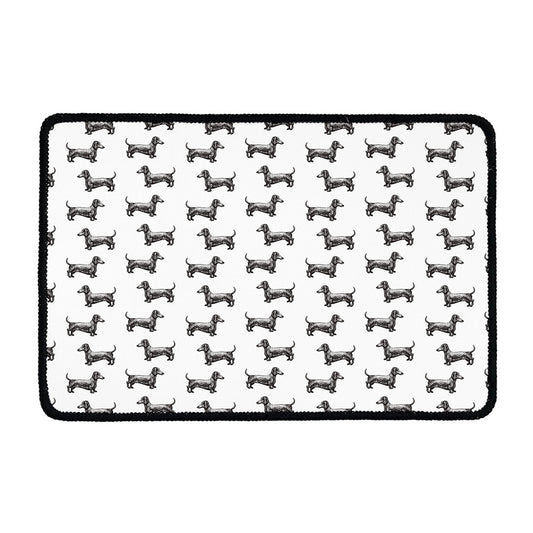 Black And White Dachshund Pattern Print Kitchen Mat