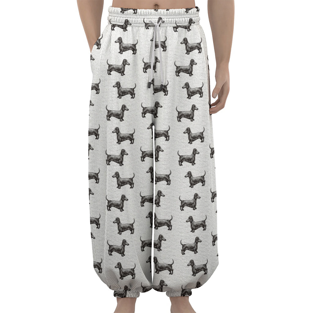 Black And White Dachshund Pattern Print Lantern Pants