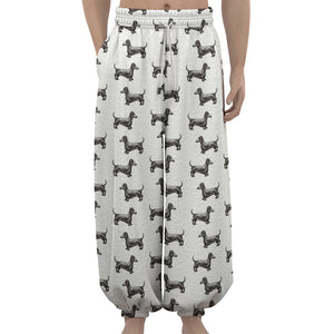 Black And White Dachshund Pattern Print Lantern Pants