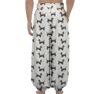 Black And White Dachshund Pattern Print Lantern Pants