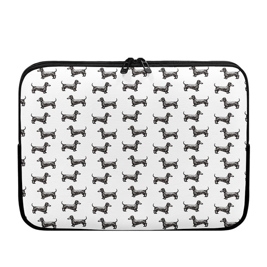 Black And White Dachshund Pattern Print Laptop Sleeve