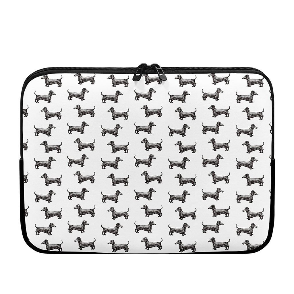 Black And White Dachshund Pattern Print Laptop Sleeve