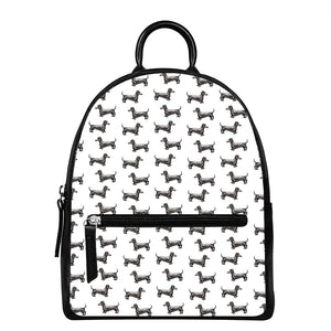 Black And White Dachshund Pattern Print Leather Backpack