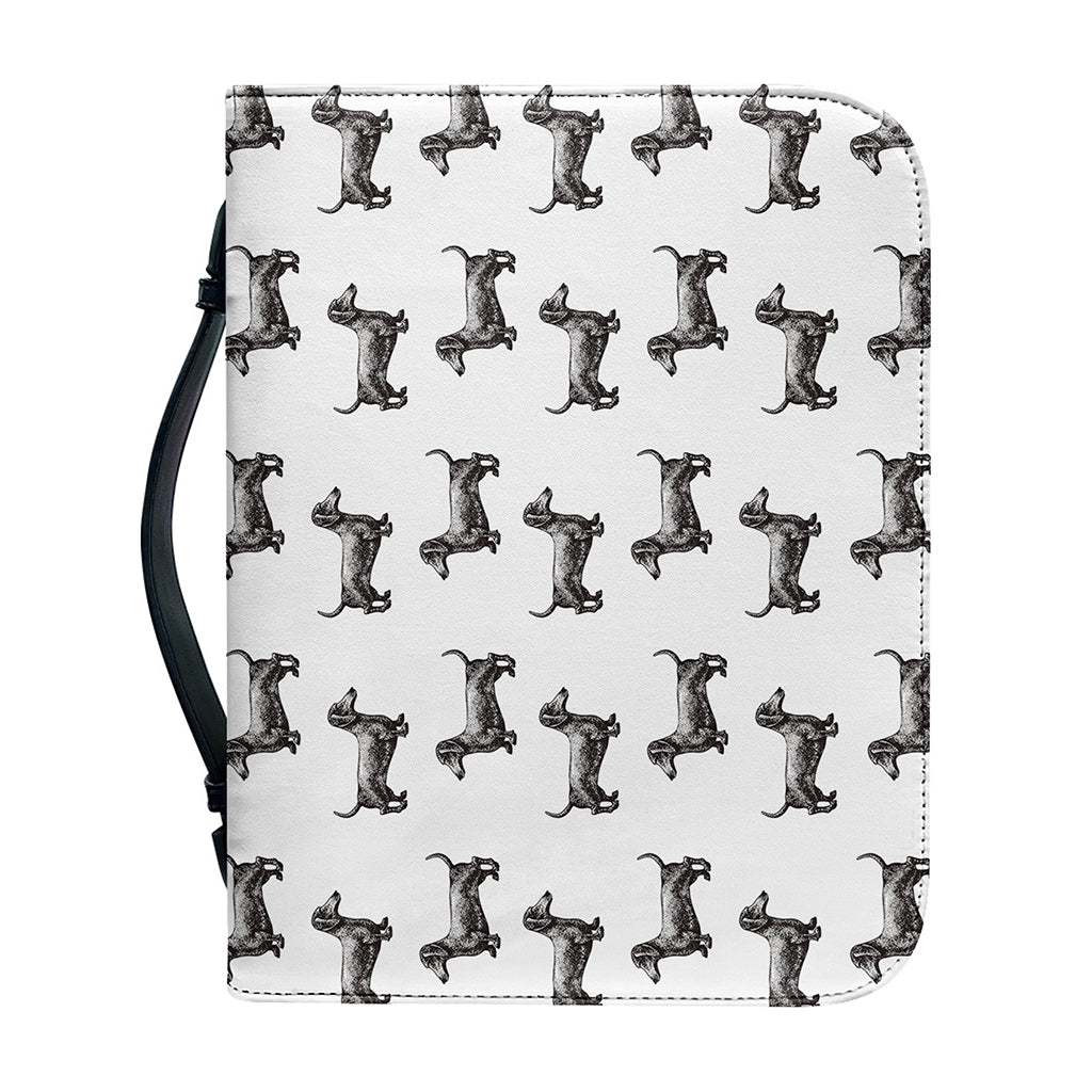 Black And White Dachshund Pattern Print Leather Bible Cover