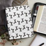 Black And White Dachshund Pattern Print Leather Bible Cover