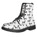 Black And White Dachshund Pattern Print Lace-Up Boots