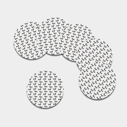 Black And White Dachshund Pattern Print Leather Coaster Set
