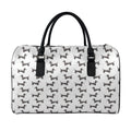 Black And White Dachshund Pattern Print Leather Duffel Bag