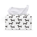 Black And White Dachshund Pattern Print Leather Tissue Box Cover