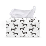 Black And White Dachshund Pattern Print Leather Tissue Box Cover