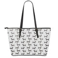 Black And White Dachshund Pattern Print Leather Tote Bag With Zipper