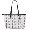 Black And White Dachshund Pattern Print Leather Tote Bag