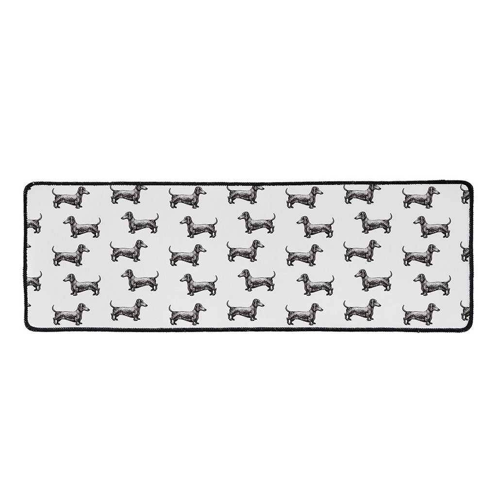 Black And White Dachshund Pattern Print Long Kitchen Mat