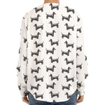 Black And White Dachshund Pattern Print Long Sleeve Baseball Jersey