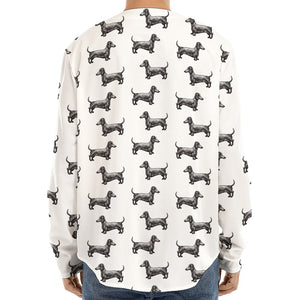 Black And White Dachshund Pattern Print Long Sleeve Baseball Jersey