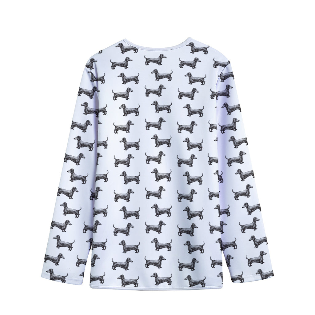 Black And White Dachshund Pattern Print Long Sleeve Short Coat