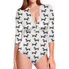 Black And White Dachshund Pattern Print Long Sleeve Swimsuit