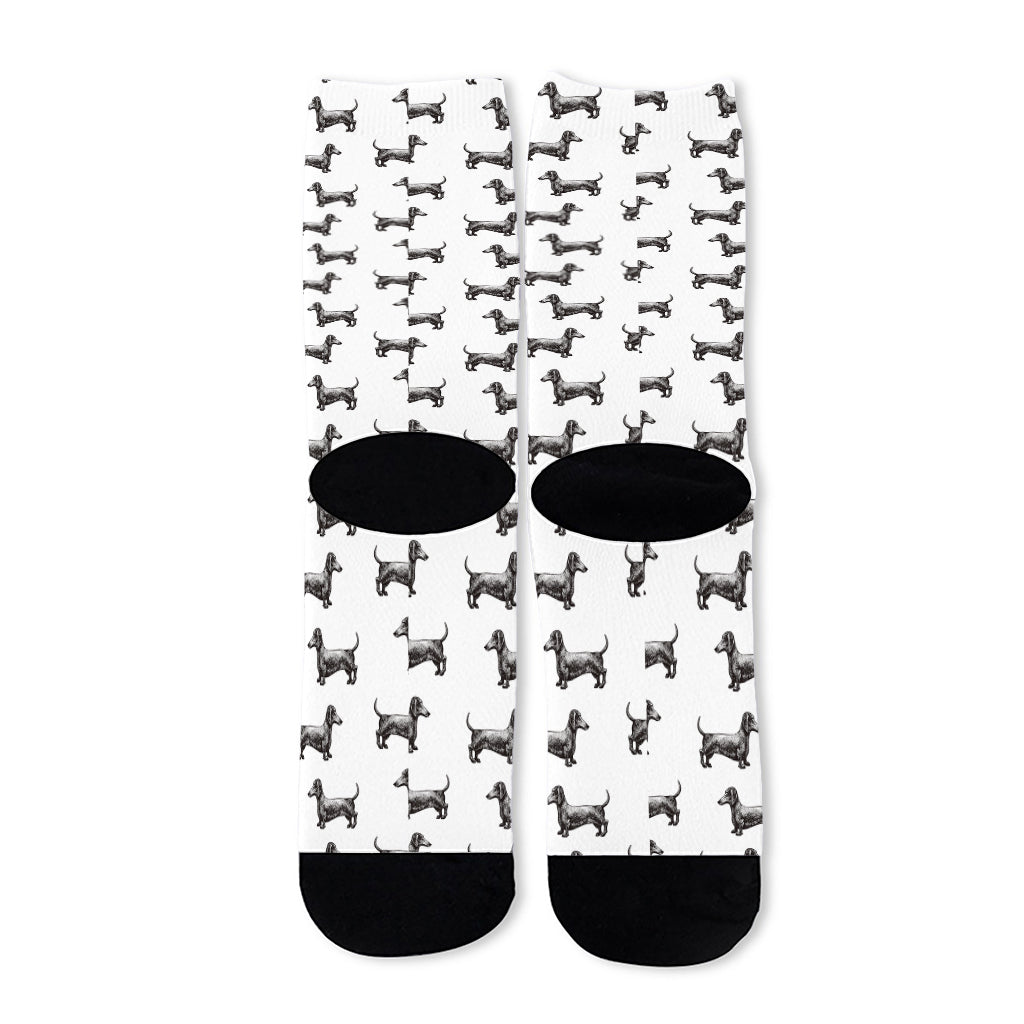 Black And White Dachshund Pattern Print Long Socks