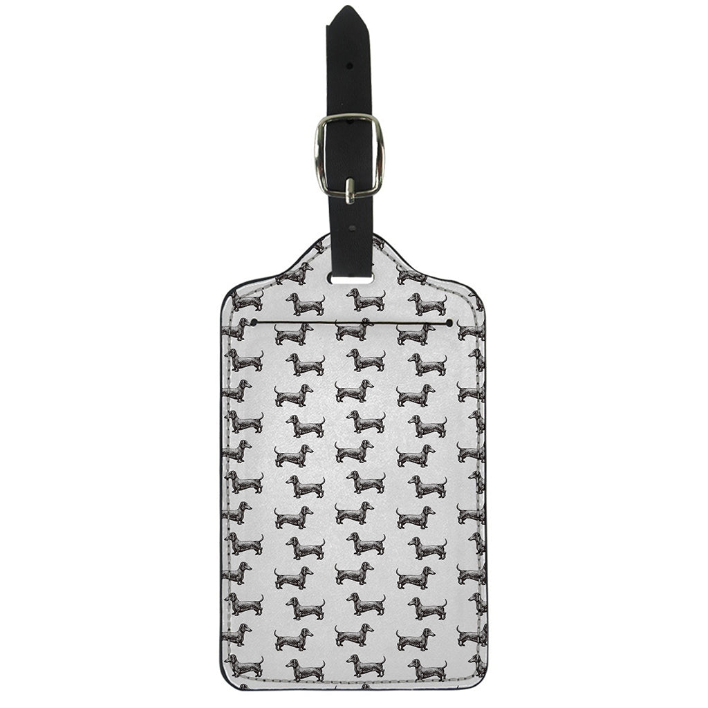 Black And White Dachshund Pattern Print Luggage Tag