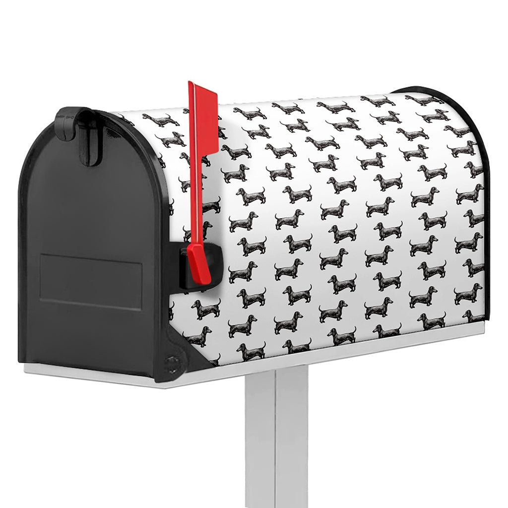Black And White Dachshund Pattern Print Mailbox Cover