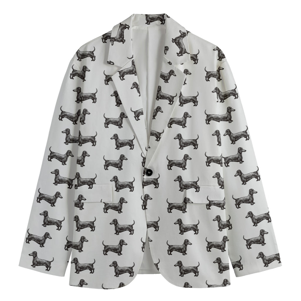 Black And White Dachshund Pattern Print Men's Blazer