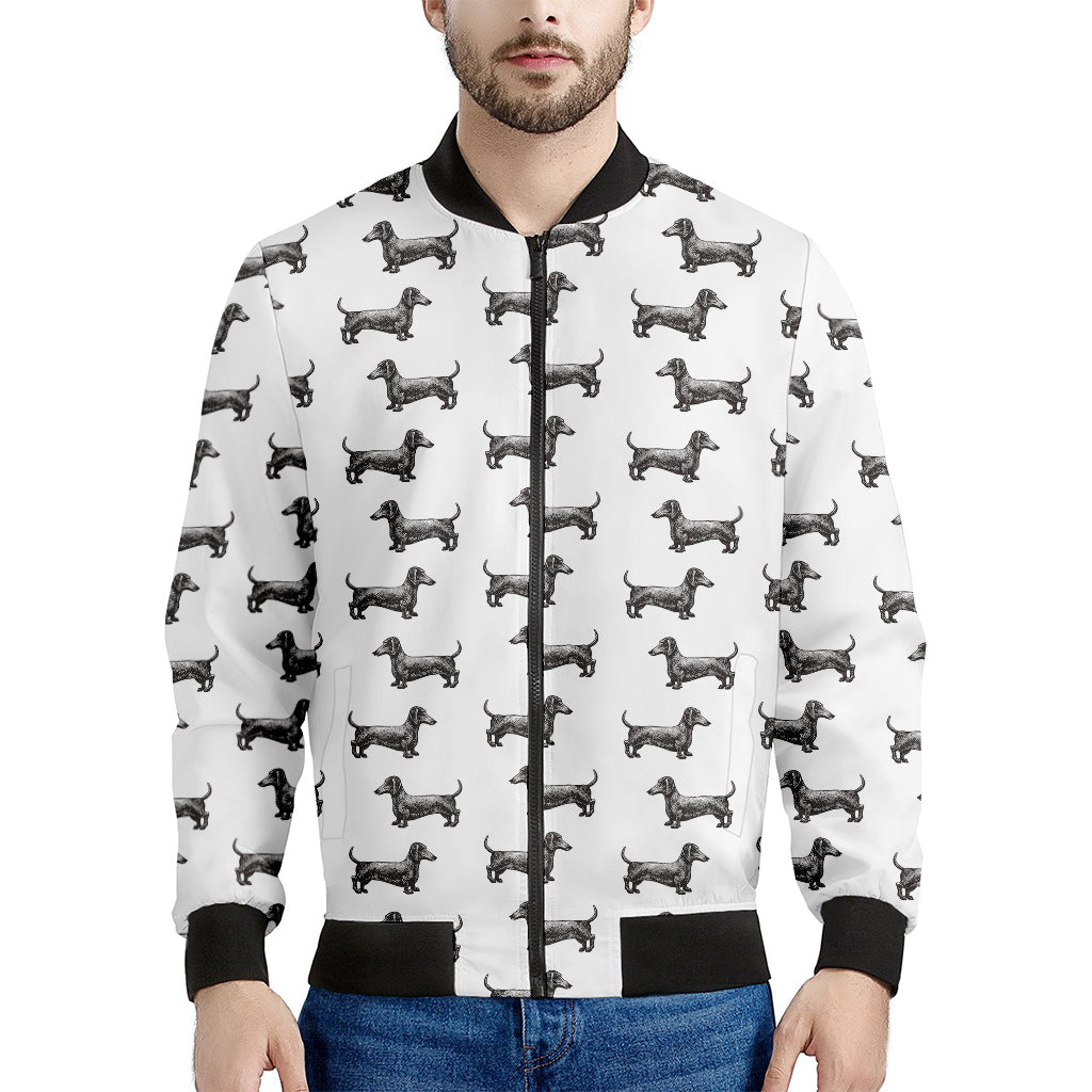Black And White Dachshund Pattern Print Men's Bomber Jacket