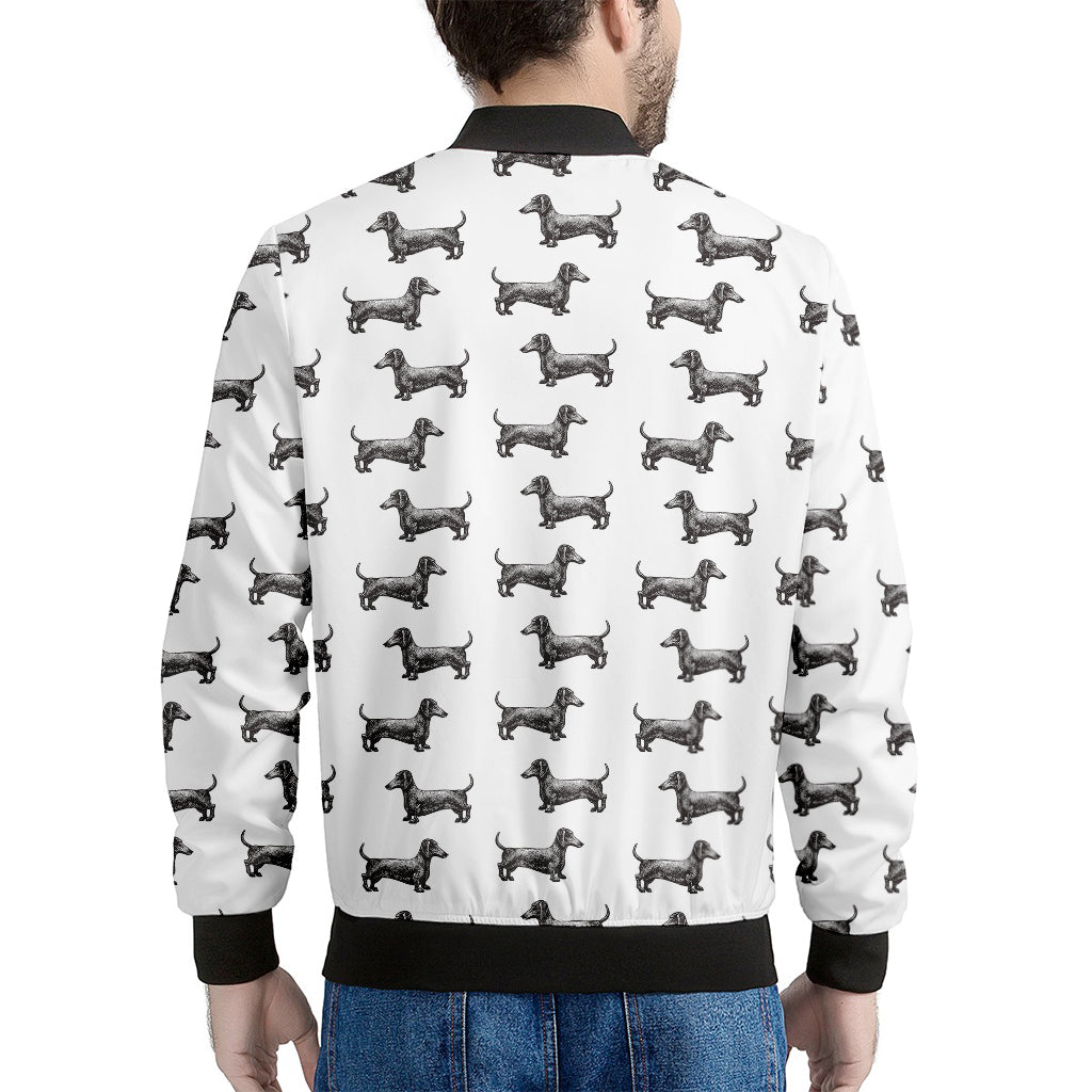 Black And White Dachshund Pattern Print Men's Bomber Jacket