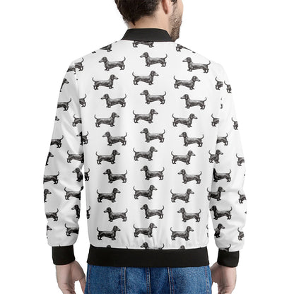 Black And White Dachshund Pattern Print Men's Bomber Jacket