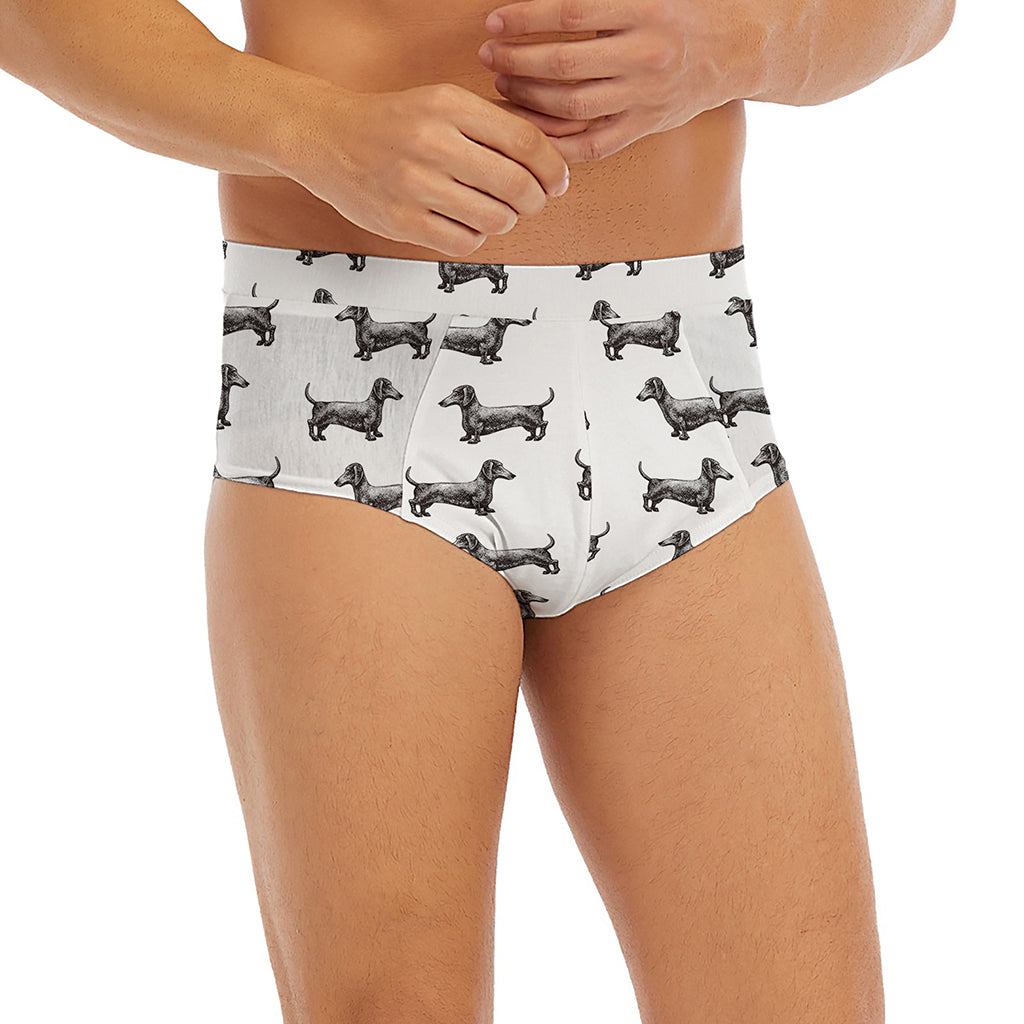 Black And White Dachshund Pattern Print Men's Briefs