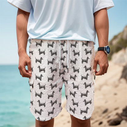 Black And White Dachshund Pattern Print Men's Cargo Shorts
