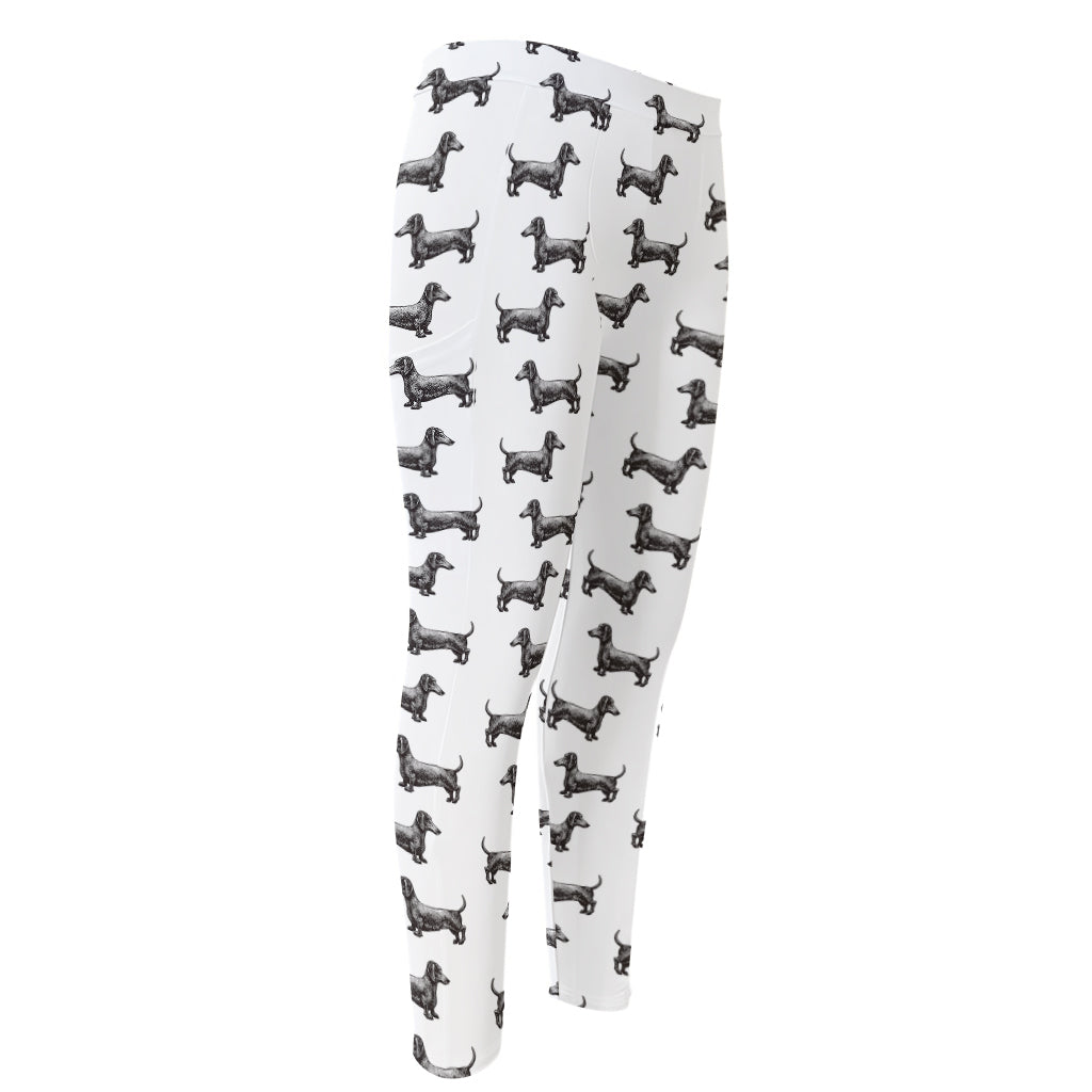 Black And White Dachshund Pattern Print Men's Compression Pants