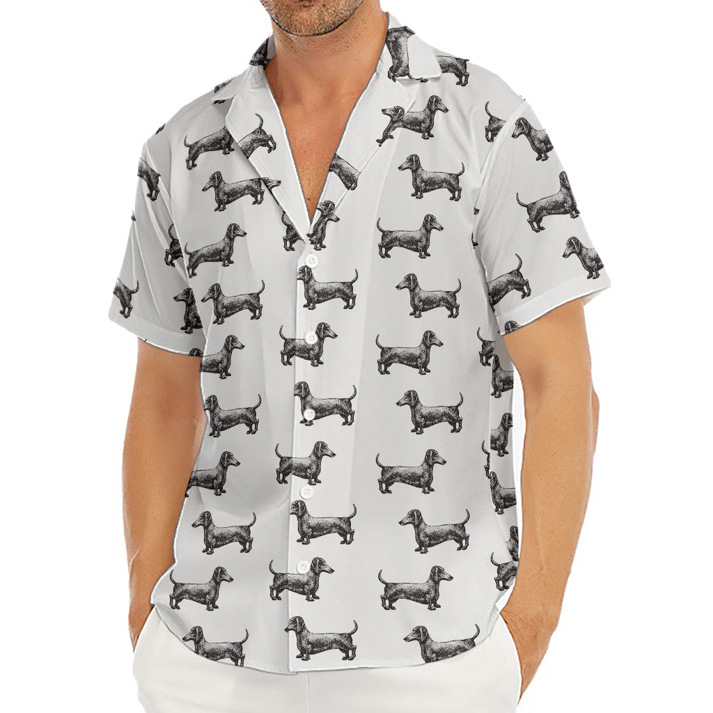 Black And White Dachshund Pattern Print Men's Deep V-Neck Shirt