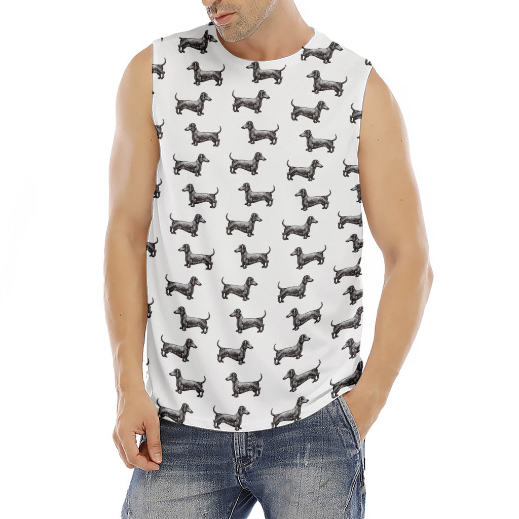 Black And White Dachshund Pattern Print Men's Fitness Tank Top