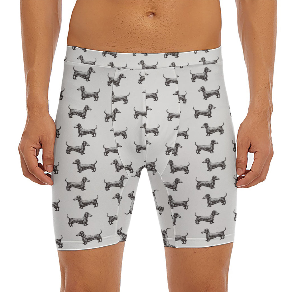 Black And White Dachshund Pattern Print Men's Long Boxer Briefs