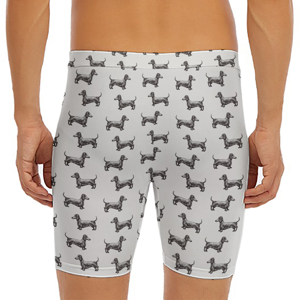 Black And White Dachshund Pattern Print Men's Long Boxer Briefs