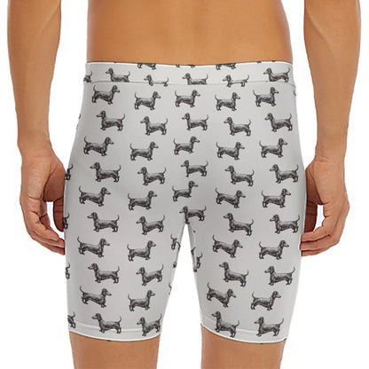 Black And White Dachshund Pattern Print Men's Long Boxer Briefs