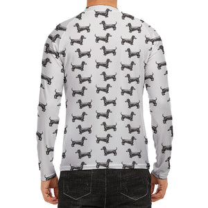 Black And White Dachshund Pattern Print Men's Long Sleeve Rash Guard