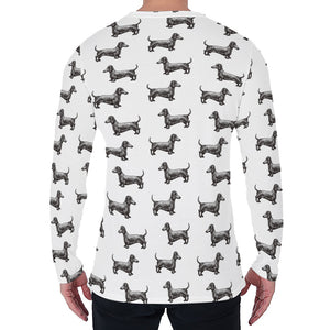 Black And White Dachshund Pattern Print Men's Long Sleeve T-Shirt