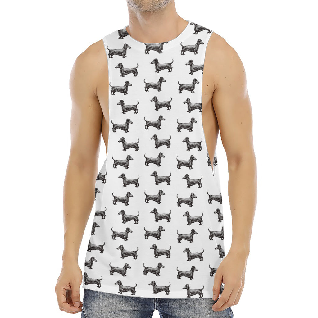 Black And White Dachshund Pattern Print Men's Muscle Tank Top