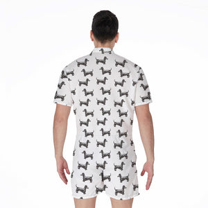 Black And White Dachshund Pattern Print Men's Rompers